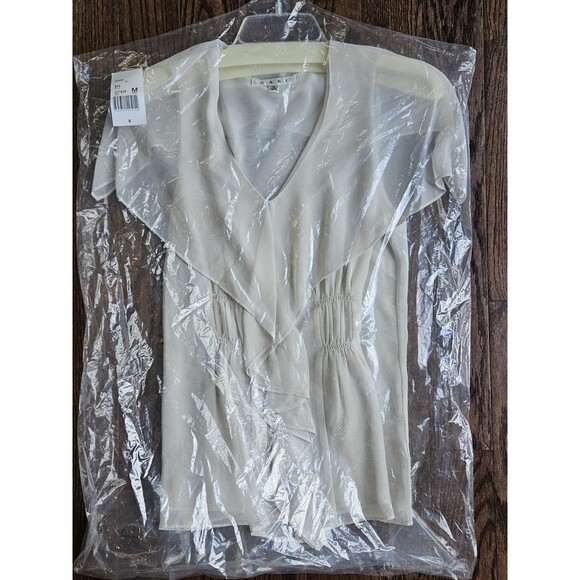 CAbi 814 Sheer Layered Ruffle Blouse Women's Size M Off-White Draped Top NWT - Picture 3 of 10